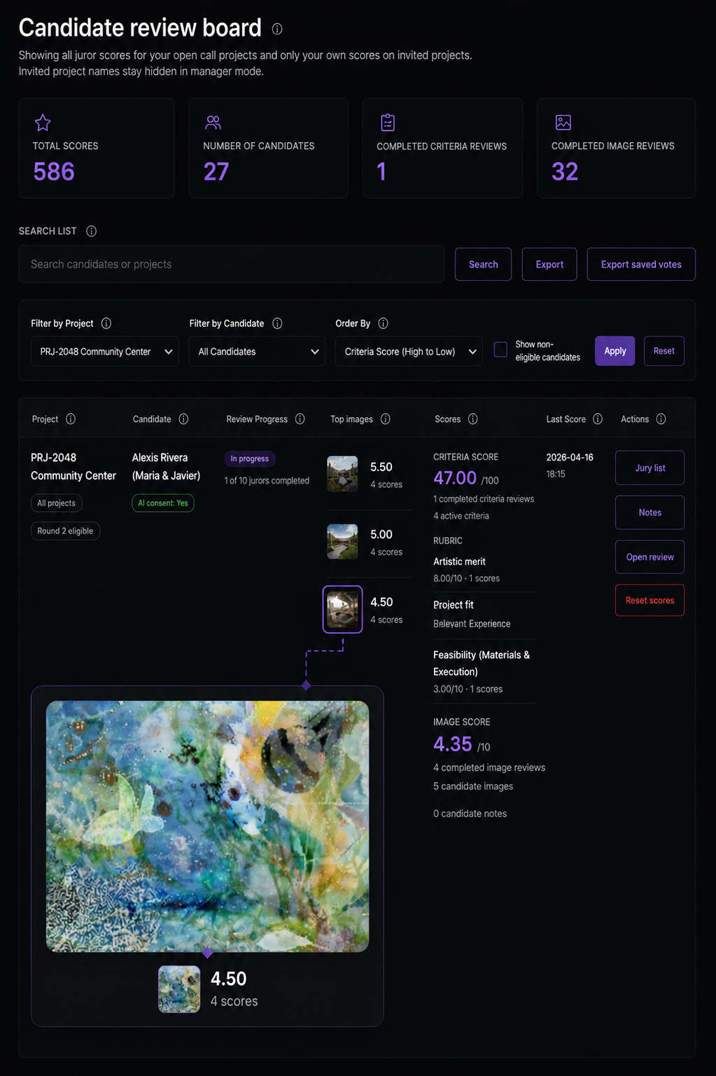 Scoring and feedback dashboard preview